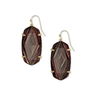 Esme Gold Drop Earrings in Brown Dusted Glass
